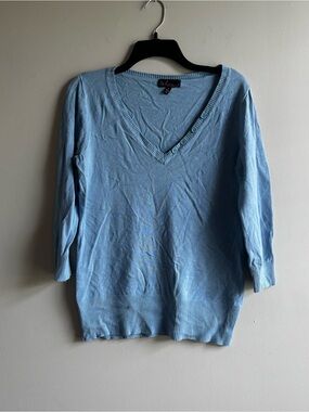 VTG 90s Takeout Light‎ Blue V-Neck Women's Sweater
